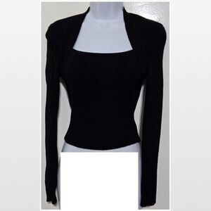 Celebrity Pink Sweater Womens Small Shrug Knit Black Cropped Ribbed Shirt Top
